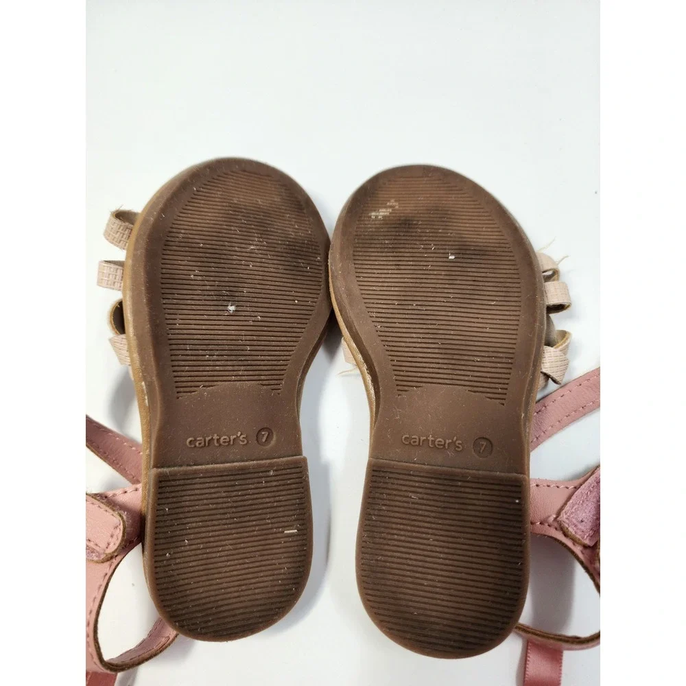 Carters Denali Toddler Girls Pink Beige Braided Ankle Strap Sandals Size 7M